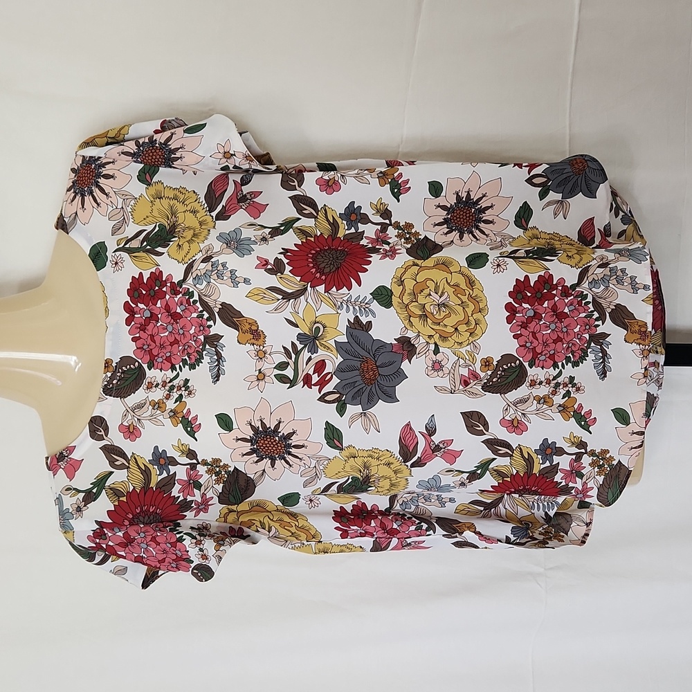 LOFT Floral Creme Blouse, Petite Medium